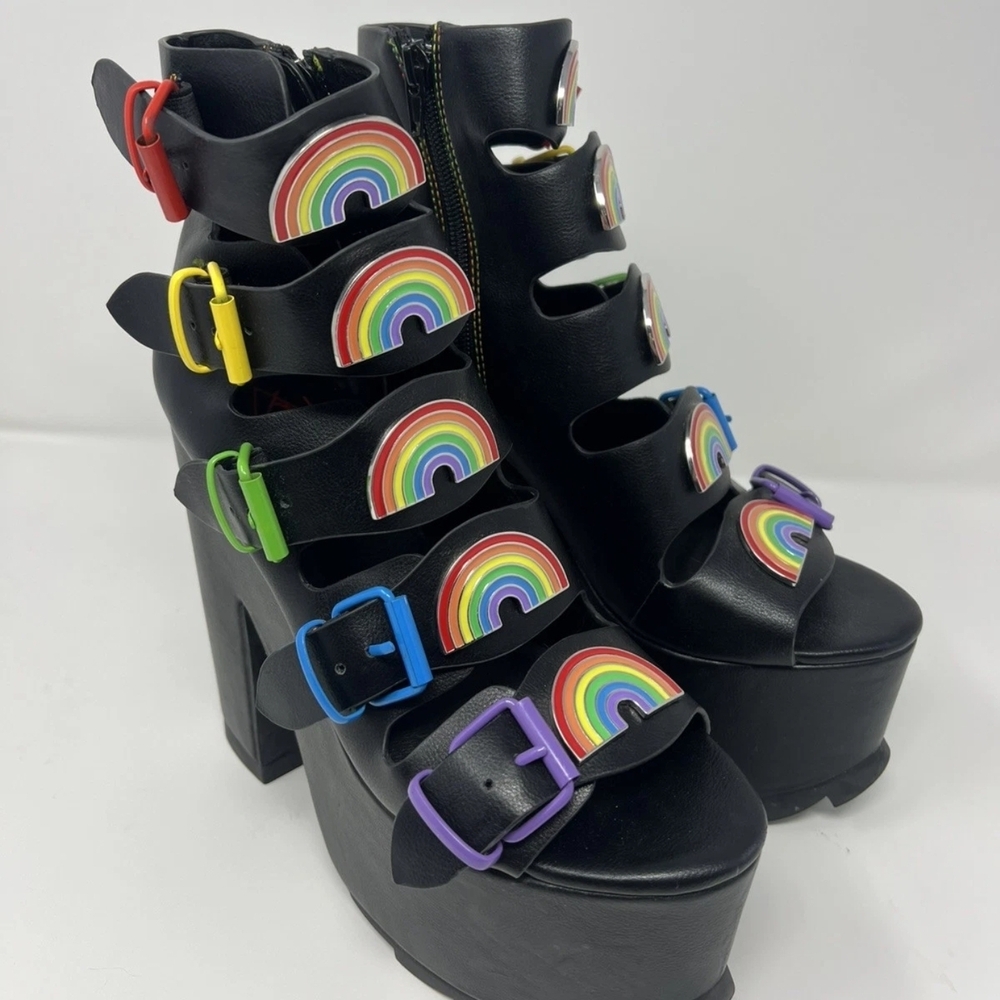 YRU Black Platform Heels with Rainbow Accents